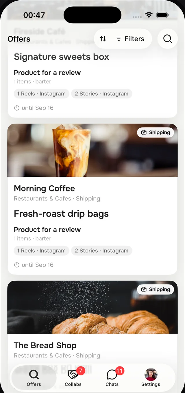 goesti. app: barter offer feed for bloggers